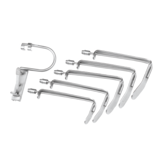 喉外科器械。左方向有光纤的麻醉开口装置